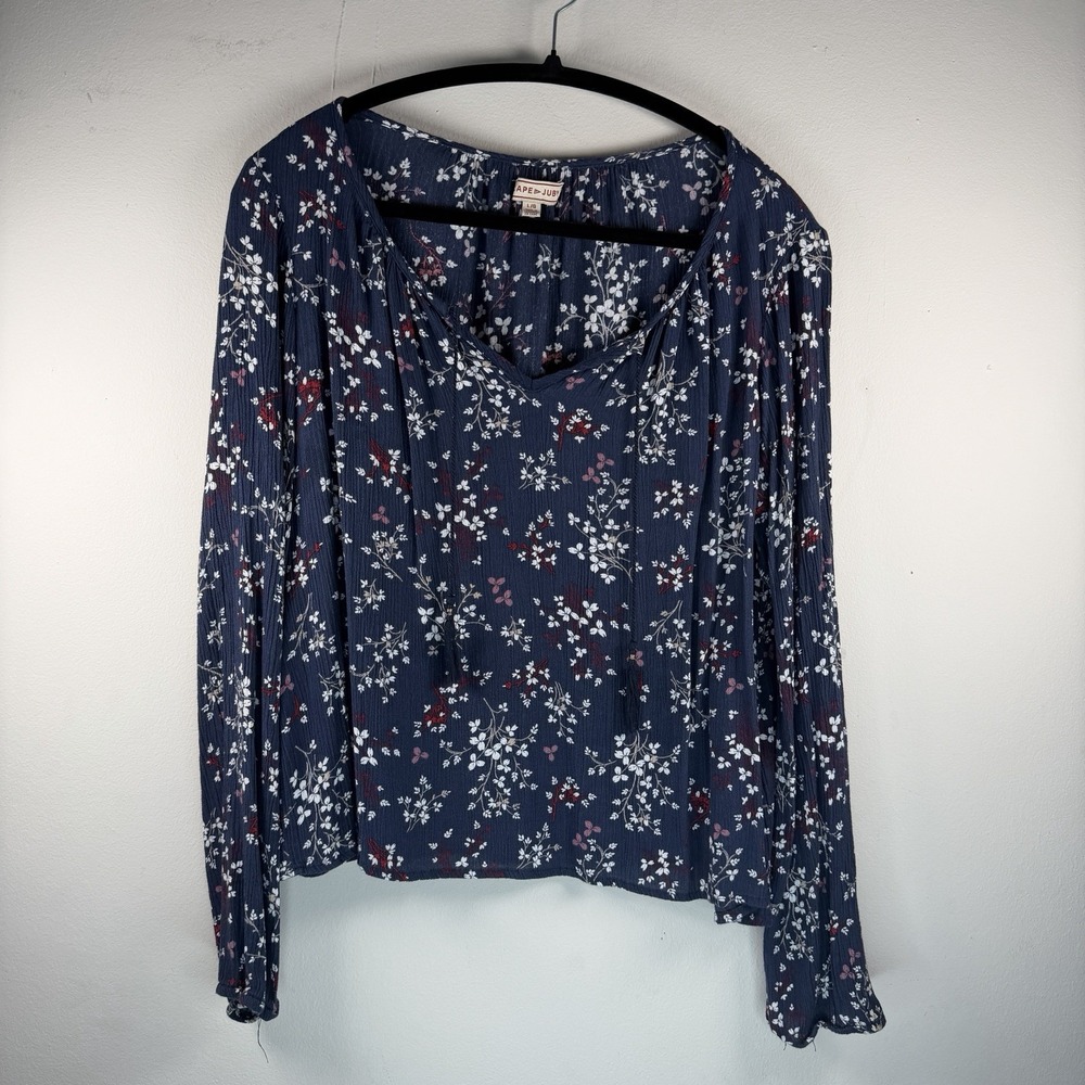 Cape Juby Long Slv Blouse Size L Boho Peasant Geometric Floral Elastic Neck